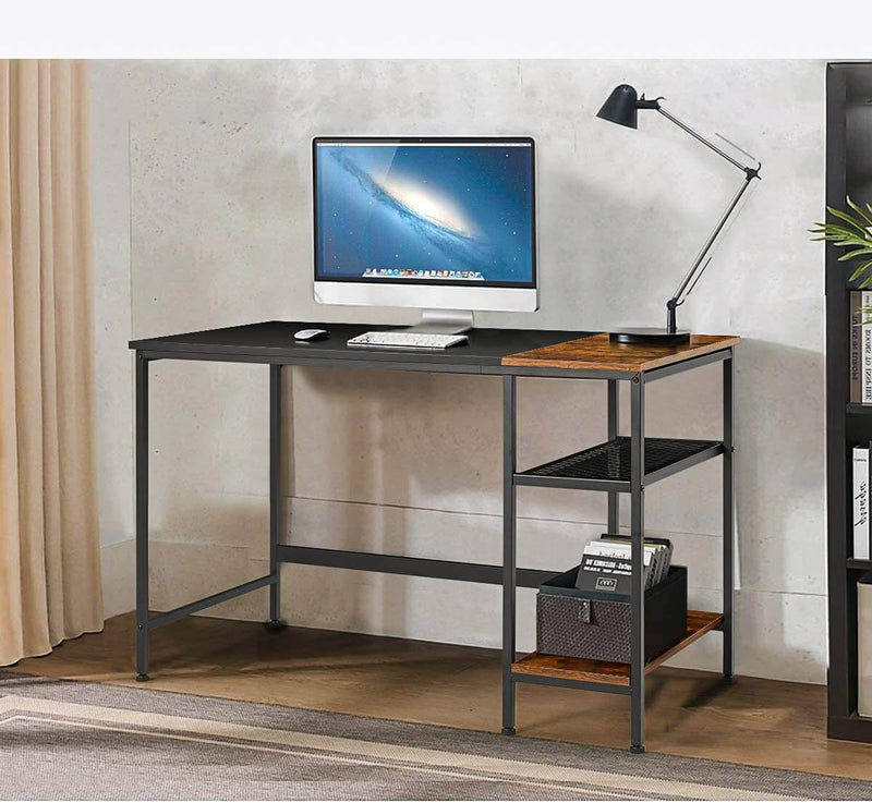 Industrial Computer Desk, 47 Inch Writing Desk with 2 Storage Shelves, Stable Metal Frame, Easy Assembly