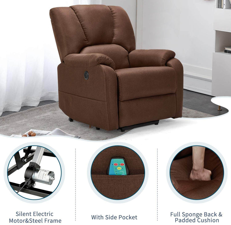 Electric Power Lift Recliner Chair Sofa with Massage and Heat for Elderly, Microfiber Recliner Chair with Side Pockets & USB Port, Brown