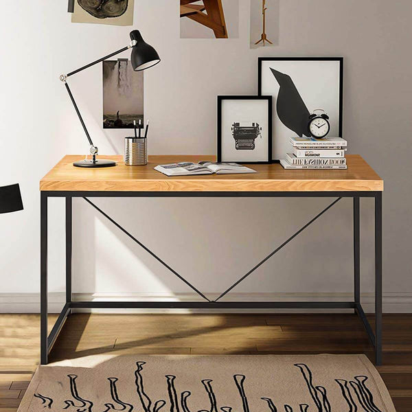 Rustic Industrial Computer Desk,Wood and Metal Writing Desk, Vintage PC Table for Home Office, 55 inch