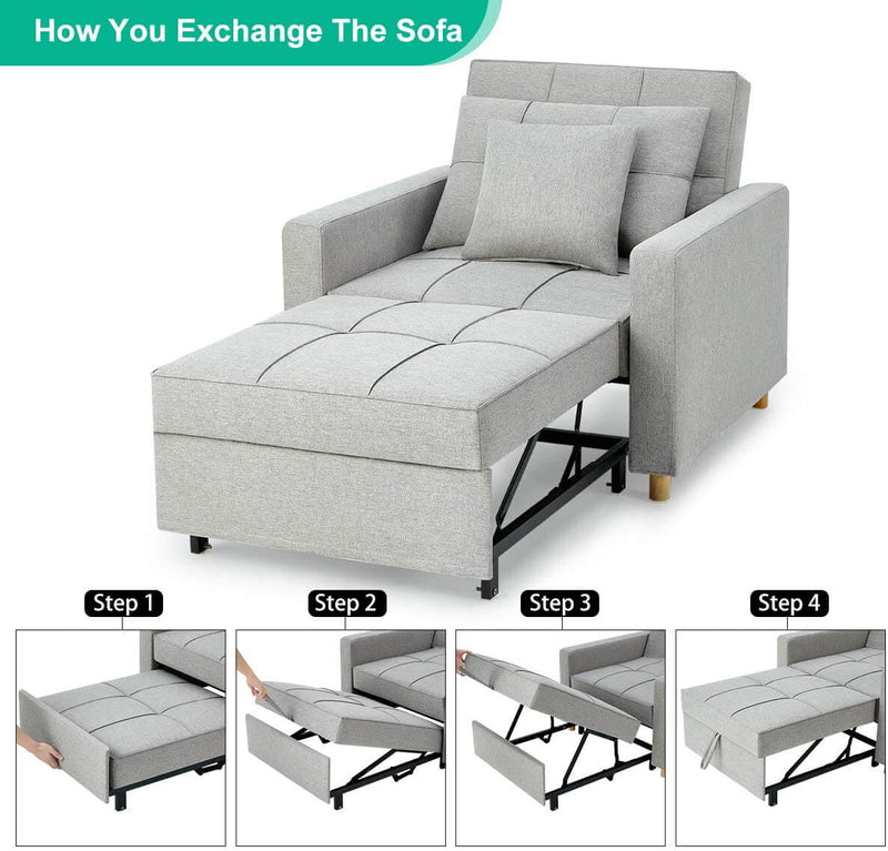 Sofa Bed 3-in-1 Convertible Chair Multi-Functional Adjustable Recliner, Sofa, Bed, Modern Linen Fabric, Light Gray