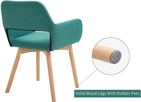 Modern Living Dining Room Accent Arm Chairs, Fabric Mid-Century Upholstered Seat with Solid Wood Legs, Green