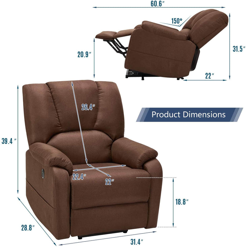 Electric Power Lift Recliner Chair Sofa with Massage and Heat for Elderly, Microfiber Recliner Chair with Side Pockets & USB Port, Brown