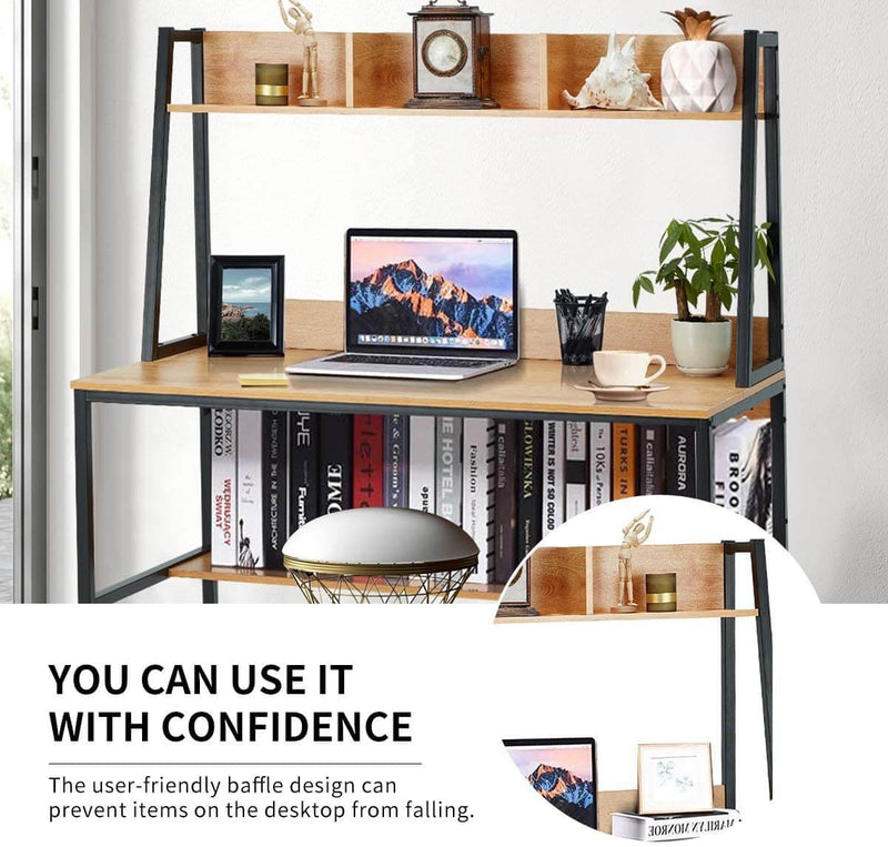 55'' Computer Desk Table Workstation Desk with Hutch & Bookshelf, Walnut