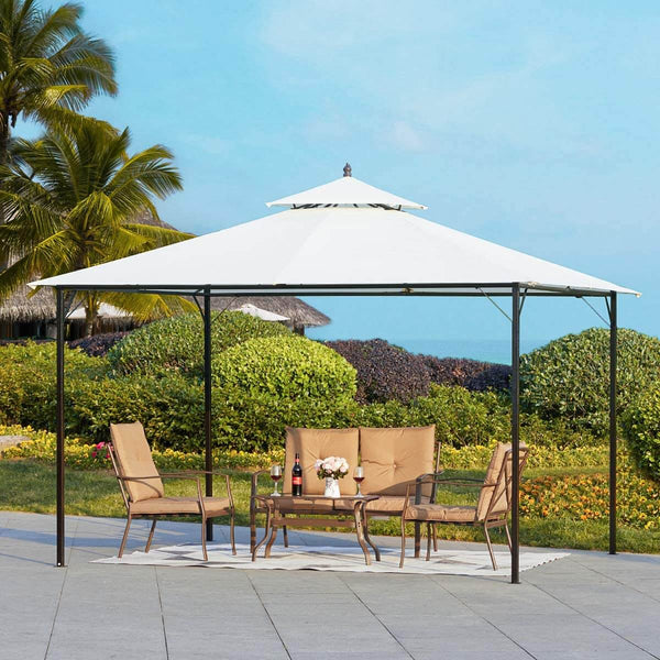 10 x 12 FT Double-Roof Softtop Gazebo Canopy, Outdoor Steel Frame Gazebo Tent for Patio or Deck, Cream