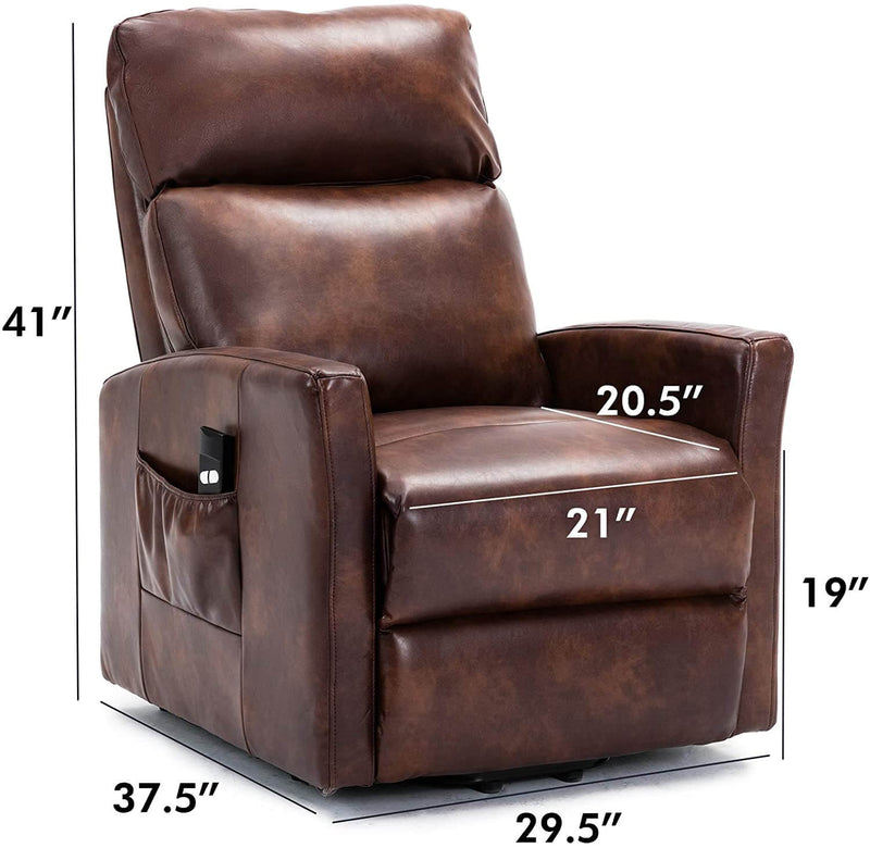 Lift Recliner Chair, Overstuffed Lift Chairs for Elderly with Remote, 3 Position & Side Pocket, Power Reclining Chair for Living Room, Faux Leather, Red Brown