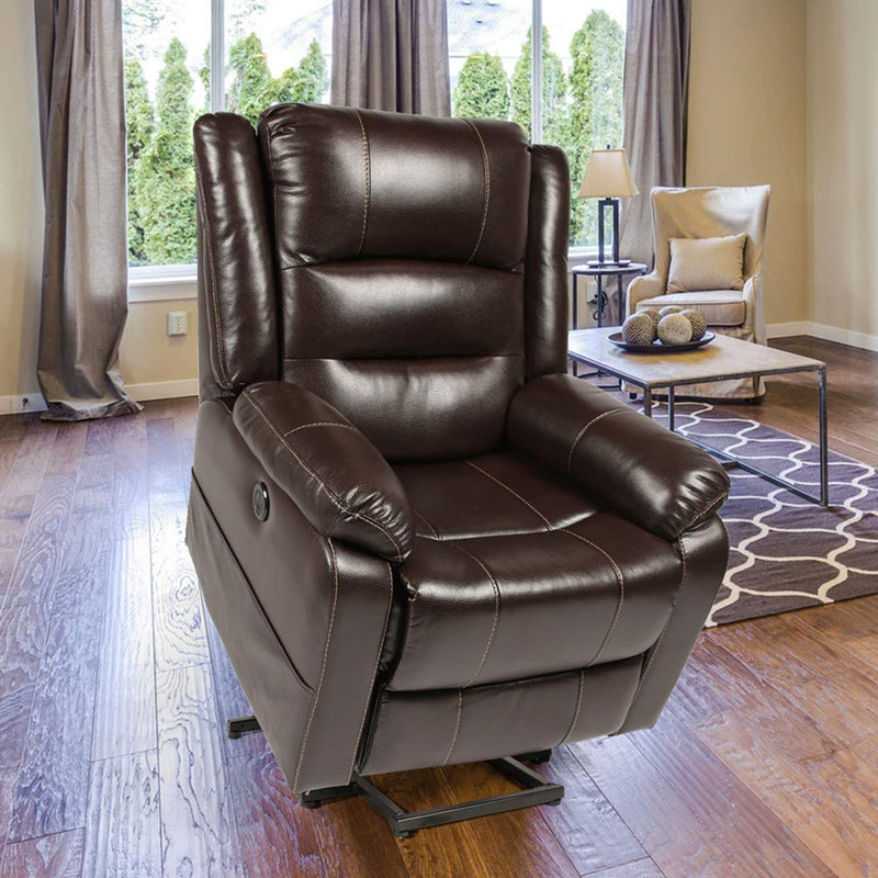 Power Lift Chair Faux Leather Electric Recliner for Elderly, Heated Vibration Massage Sofa with Side Pockets, USB Charge Port & Remote Control, Dark Brown