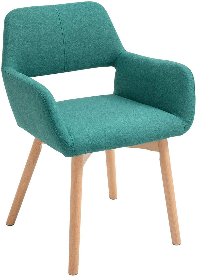 Modern Living Dining Room Accent Arm Chairs, Fabric Mid-Century Upholstered Seat with Solid Wood Legs, Green