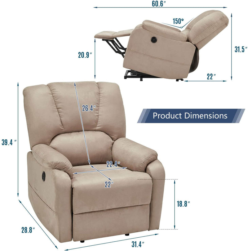 Electric Power Lift Recliner Chair Sofa with Massage and Heat for Elderly, Microfiber Recliner Chair with Side Pockets & USB Port, Beige