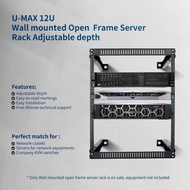 12U Network Rack Open Frame Server Rack Adjustable Depth