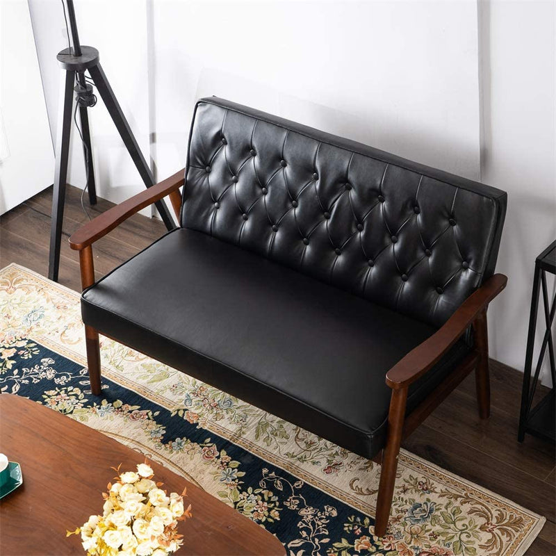 Mid Century Retro Modern 2 Seater Loveseat Sofa Sturdy and Durable Double Sofa Solid Wooden