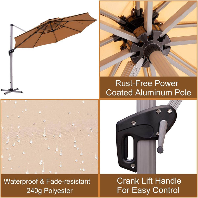 11FT Patio Umbrella Double Top Cantilever Umbrella Outdoor Offset Hanging Umbrella with Easy Tilt and 360° Rotation, Beige