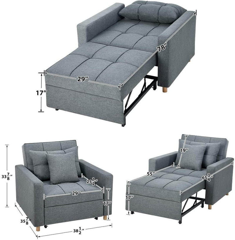 Sofa Bed 3-in-1 Convertible Chair Multi-Functional Adjustable Recliner, Sofa, Bed, Modern Linen Fabric, Dark Gray