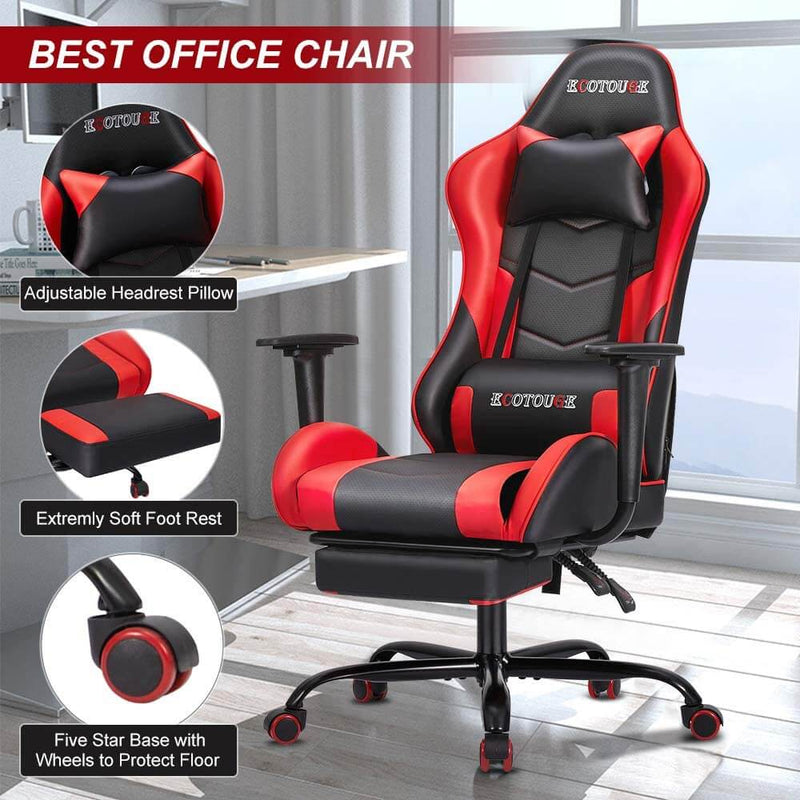 Gaming Chair With Footrest And Ergonomic Lumbar Massage Pillow Pu