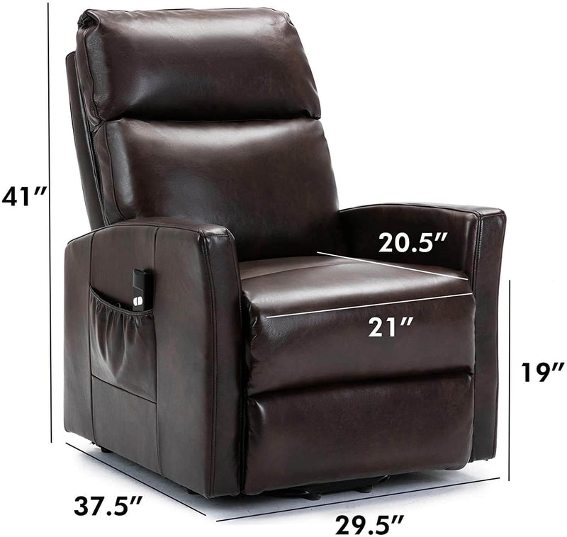 Lift Recliner Chair, Overstuffed Lift Chairs for Elderly with Remote, 3 Position & Side Pocket, Power Reclining Chair for Living Room, Faux Leather, Brown