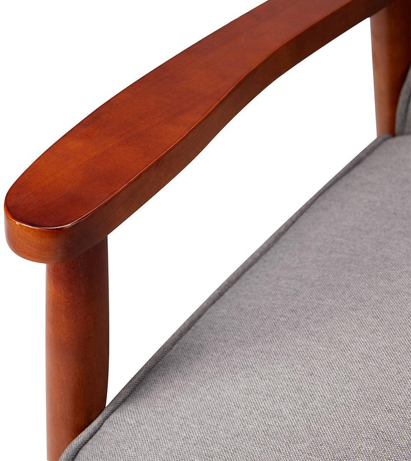 Mid-Century Retro Fabric Loveseat Accent Chair Tufted Back Living Room Sofa Wooden Arm Chair Grey
