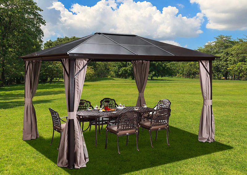 Hardtop Gazebo, 10’x12’ Aluminum Frame Gazebos with Netting Curtains for Backyard