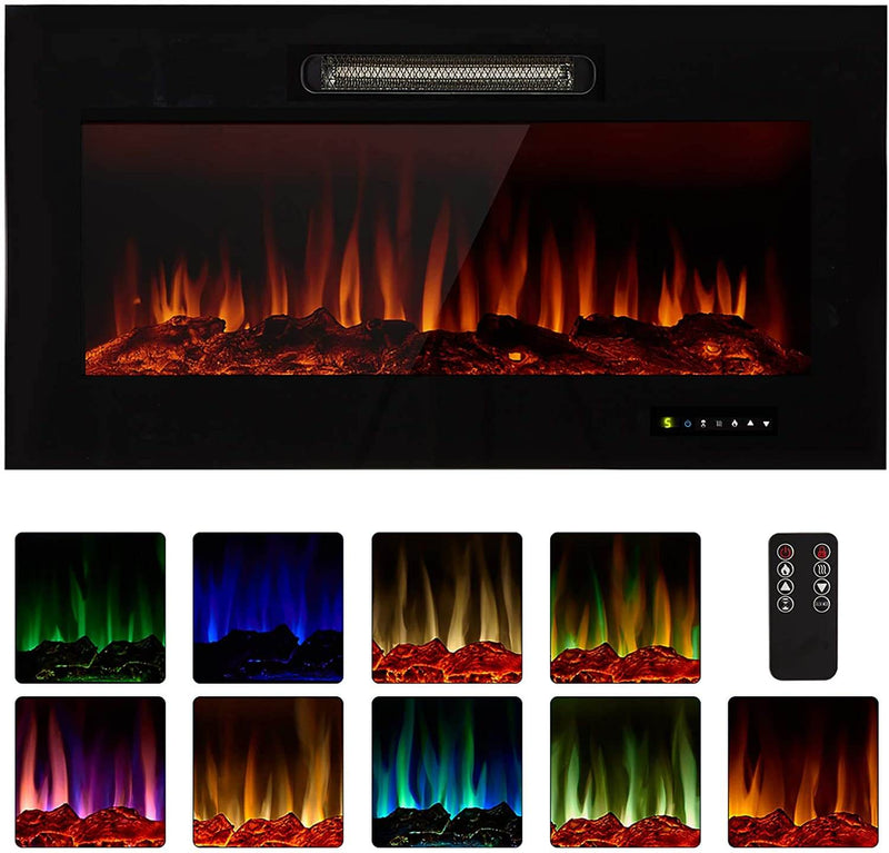 36" Recessed Mounted Electric Fireplace with Timer & Auto-shutoff, 750/1500W