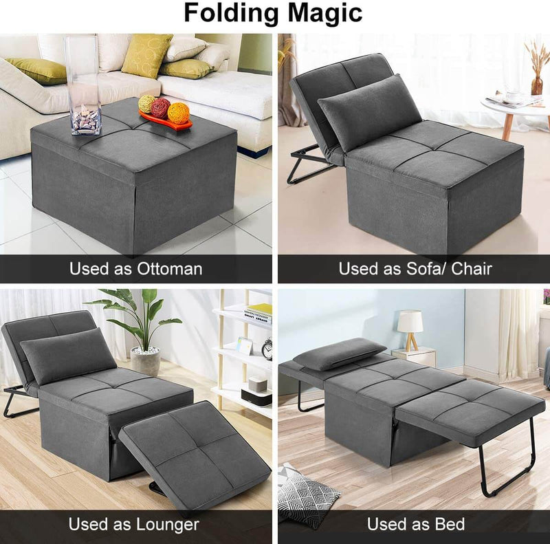 Folding Ottoman Sleeper Guest Bed, 4 in 1 Multi-Function Adjustable Guest Sofa Chair Sofa Bed (Beige Grey)