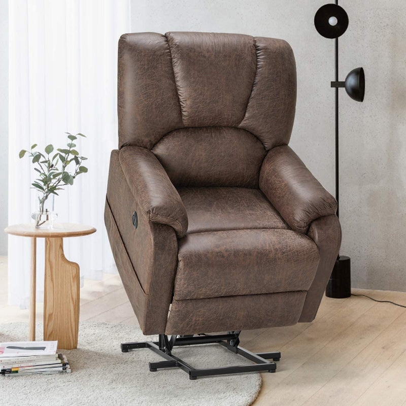 Electric Power Lift Recliner Chair Sofa with Massage and Heat for Elderly, Faux Leather Recliner Chair with Side Pockets & USB Port, Nut Brown