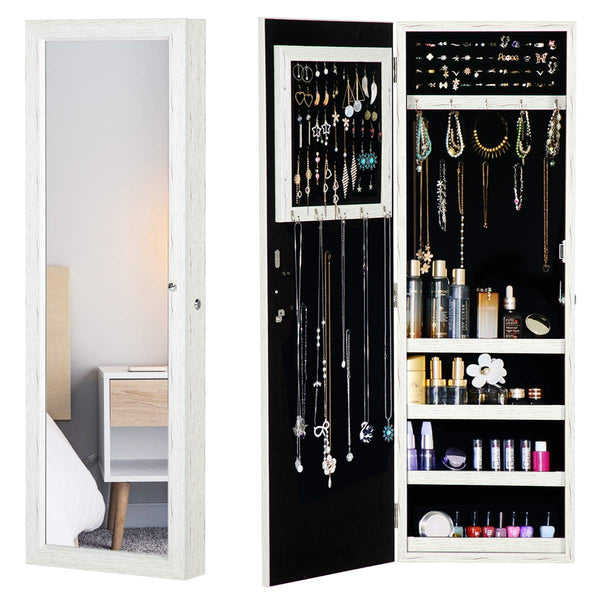 White Wood Grain Coated Jewelry Organizer Jewelry Cabinet in Lockable Design