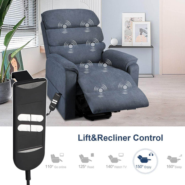 Dual Motor Electric Power Recliner Lift Chair Linen Fabric Electric Recliner for Elderly, Heated Vibration Massage Sofa with Side Pockets & Remote Control, Gray-Blue