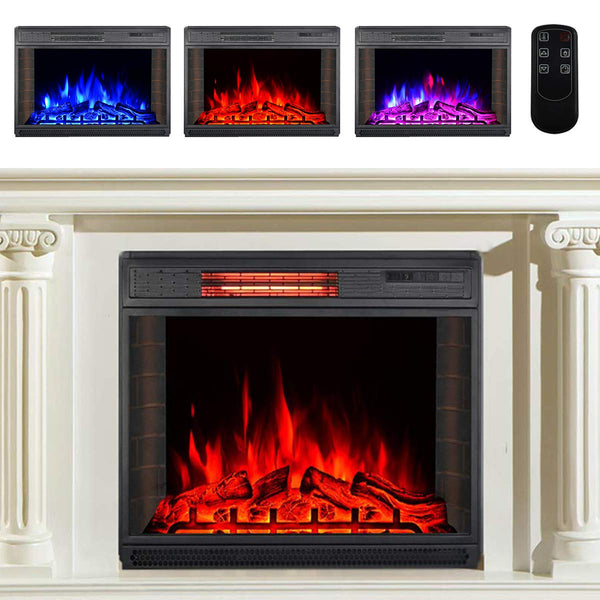 28"Electric Fireplace Insert, Recessed Mounted Electric Fireplace Heater with Remote Control,Black