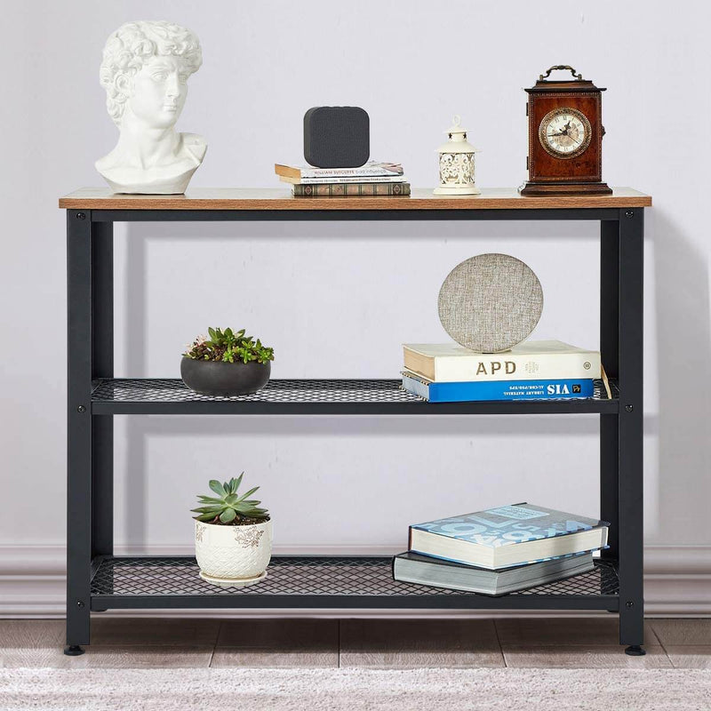 Industrial Console Table, Hallway Table with 2 Mesh Shelves, Sofa Table for Living Room Bedroom Entryway Study Balcony Hallway Workshop, Easy Assembly