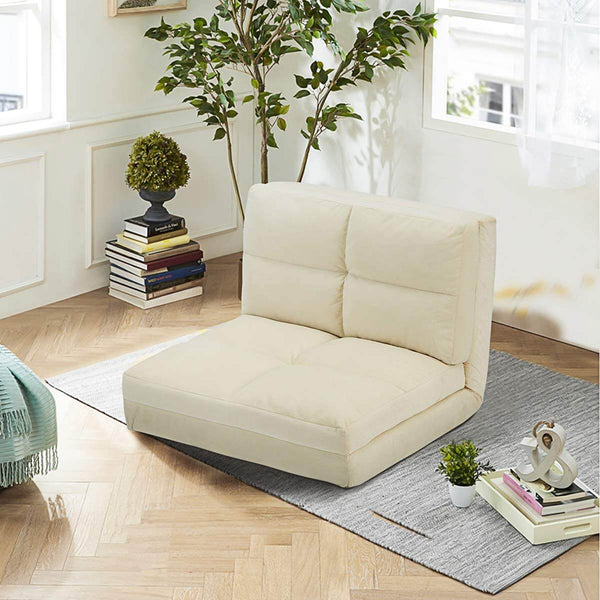 Triple Fold Down Sofa Bed, Adjustable Floor Couch Sofa 5 Adjustable Positions 6 Reclining Angles Sleeper Sofa Guest Chaise Loungefor Living Room and Bedroom, Beige