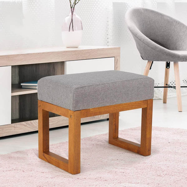 Home Ottoman, Modern Upholstered Bench, Linen Comfortable Foot Rest Stool, Mid Century Retro Footstool, Gray