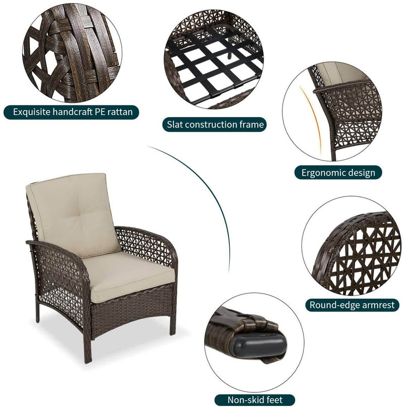 4 Pcs Outdoor Patio Furniture Sets Rattan Sofa Chair Wicker Set, Deck Furniture Set with Firepit Table, Brown