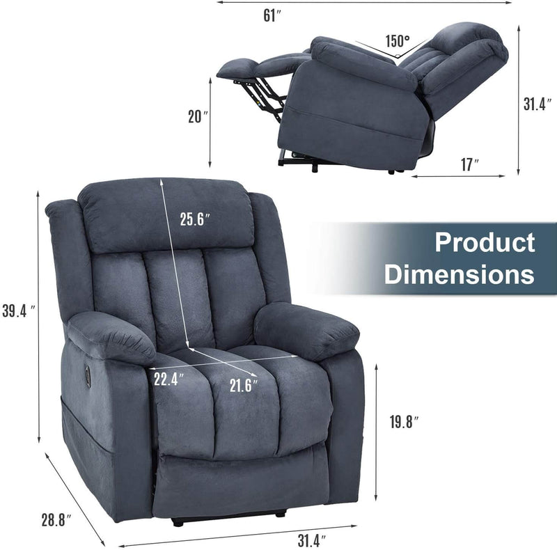 Power Lift Chair Electric Recliner Sofa for Elderly, Microfiber Electric Recliner Chair with Heated Vibration Massage, Side Pocket and USB Port, Blue Gray