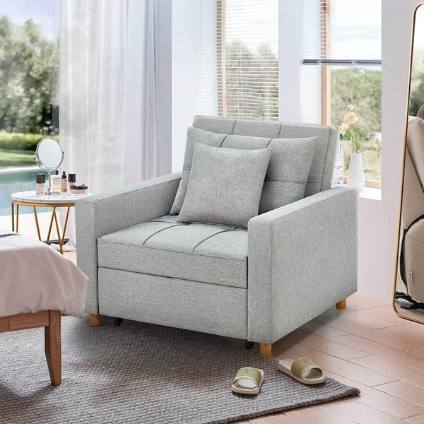 Sofa Bed 3-in-1 Convertible Chair Multi-Functional Adjustable Recliner, Sofa, Bed, Modern Linen Fabric, Light Gray