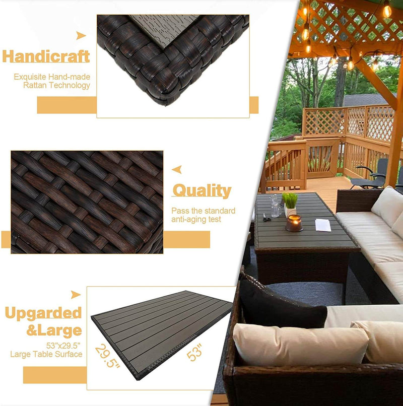 7 Pcs Patio Rattan Sectional Sofa Outdoor Dining Set with Ottoman