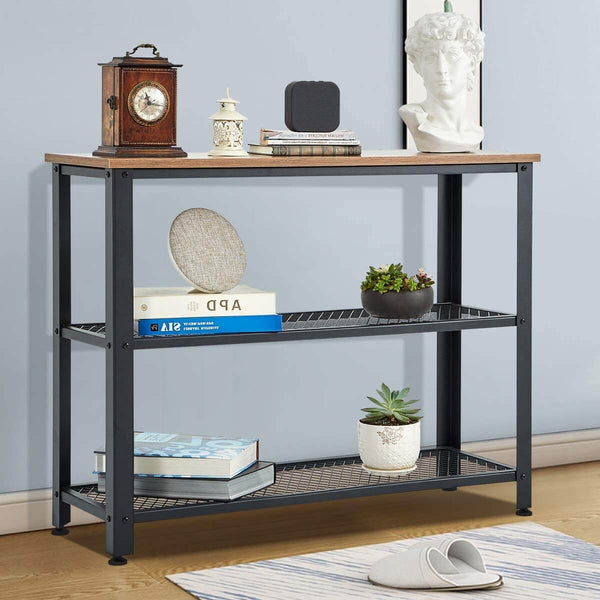 Industrial Console Table, Hallway Table with 2 Mesh Shelves, Sofa Table for Living Room Bedroom Entryway Study Balcony Hallway Workshop, Easy Assembly