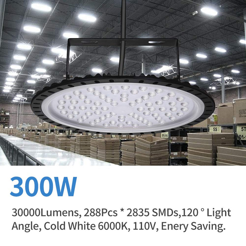 300W LED UFO Industrial Lamp Cold White LED High Bay Light Workshops Factory 4 Pcs