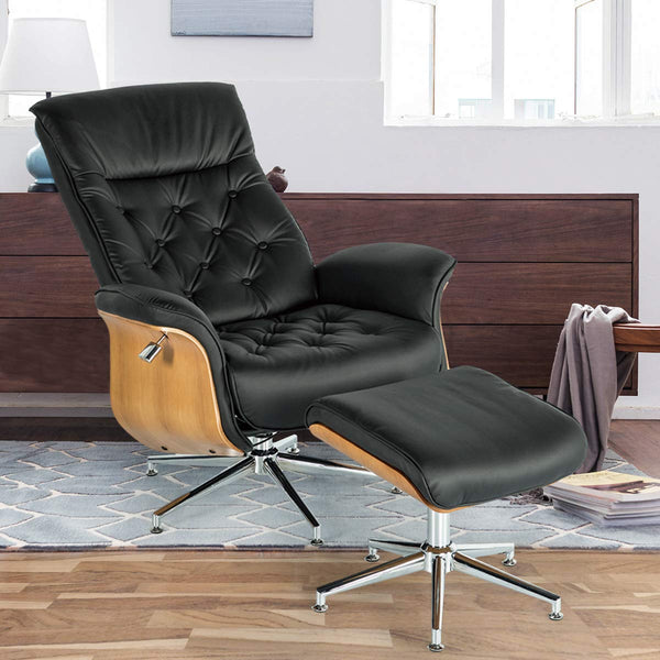 Lounge Chair Mid Century PU Leather Chaise Lounge with Ottoman Set