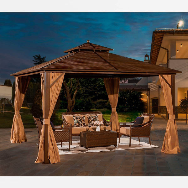 12'x12' Hardtop Gazebo Canopy Galvanized Steel Pergolas with Netting & Curtains