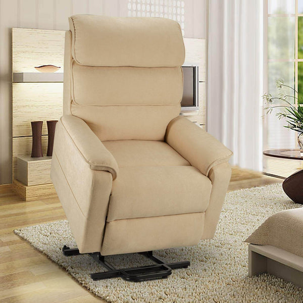 Dual Motor Electric Power Recliner Lift Chair, Linen Fabric Electric Recliner for Elderly, Heated Vibration Massage Sofa with Side Pockets & Remote Control, Cream Beige