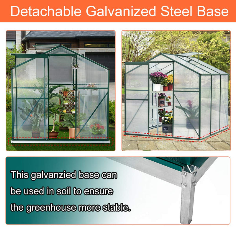 Walk-in Greenhouse 6'(L) x 6'(W) x 6.6'(H), UV Protection Greenhouse Garden Plant Hot House with Adjustable Roof Vent & Rain Gutters