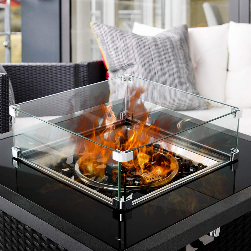 Fire Pit Tempered Glass Wind Guard Glass for Wicker Gas Fire Pit Square Table