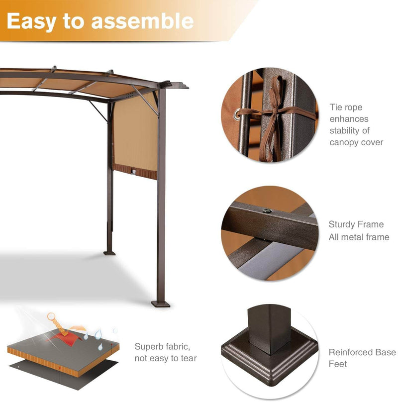 Outdoor Steel Pergola with Retractable Canopy Sun Shades for BBQ, Party, Beach
