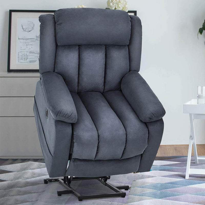 Power Lift Chair Electric Recliner Sofa for Elderly, Microfiber Electric Recliner Chair with Heated Vibration Massage, Side Pocket and USB Port, Blue Gray