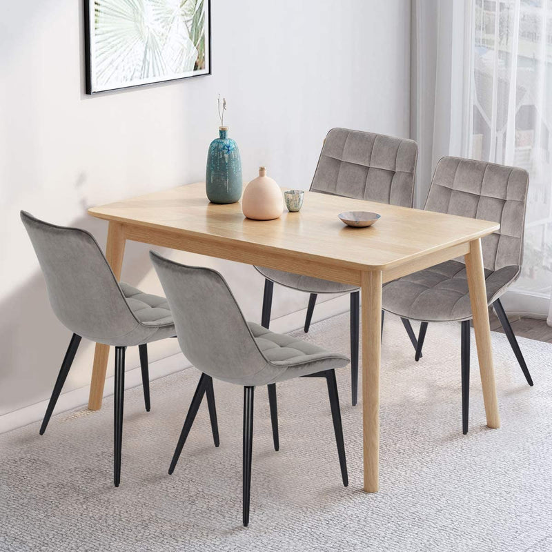 Velvet Dining Chairs Set of 2 Mid Century Modern Leisure Upholstered Chair with Metal Legs Grey