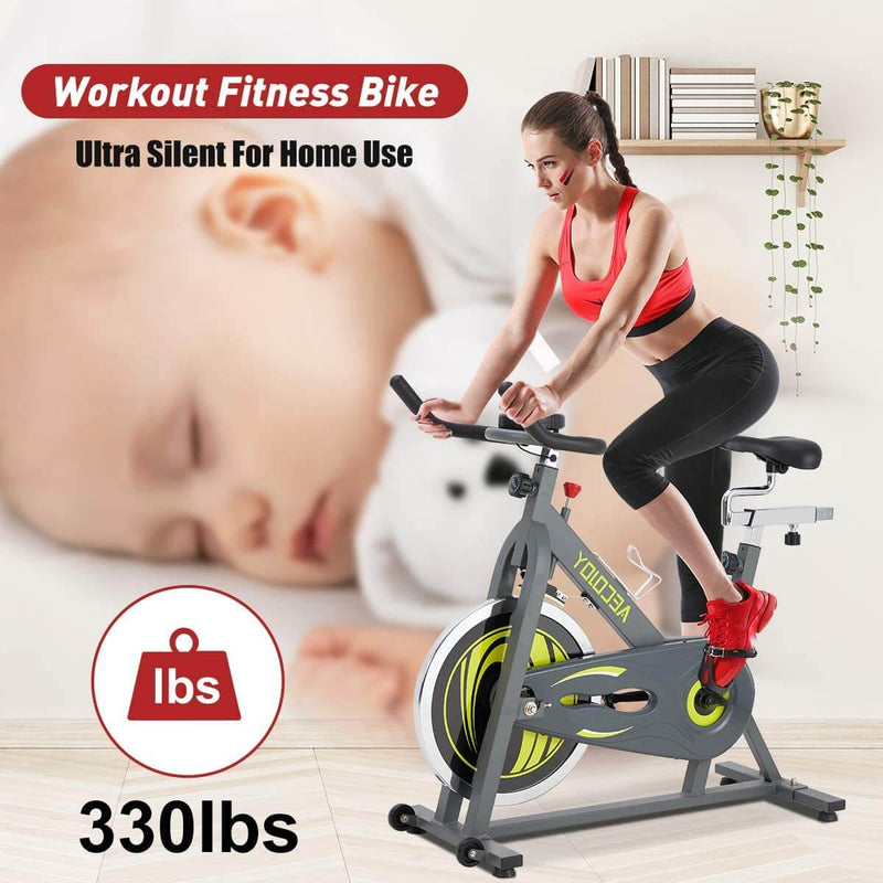 Indoor Cycling Bike Stationary Silent Belt Drive LED Monitor Exercise Bike with Comfortable Seat Cushion