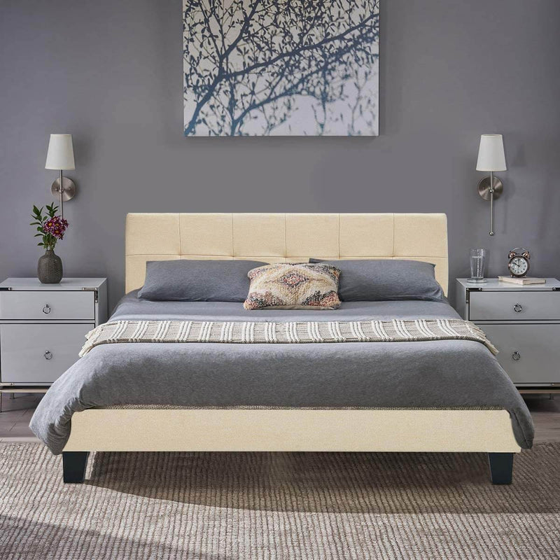 Platform Bed Frame, Full Size Linen Fabric Bed Frame with Wood Slats Support, Upholstered Platform Bed Mattress Foundation,Easy Assembly (Full Size/Beige)
