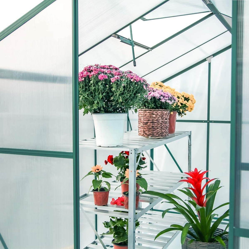 Large Walk-in Greenhouse, 8'(L) x 6'(W) x 6.6'(H) Flower Greenhouse Hot House, UV Protection Greenhouse with Roof Vent & Rain Gutters