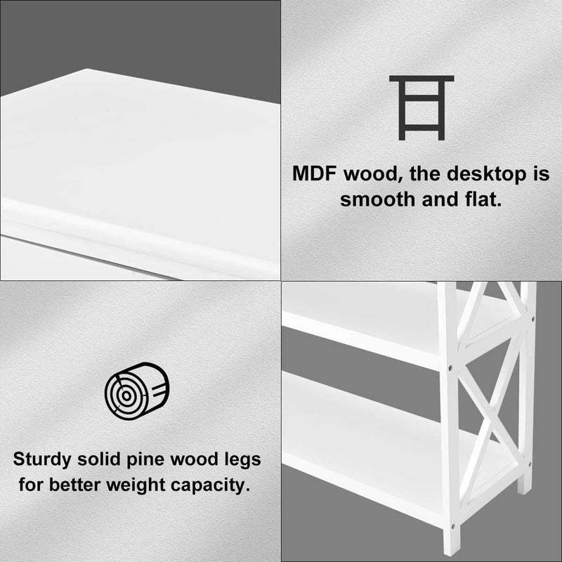 Console Table Sofa Table Entryway Table 3 Tiered Sofa Table Classic X Design with Drawer, Entryway Hall Table, Narrow Easy Assembly White