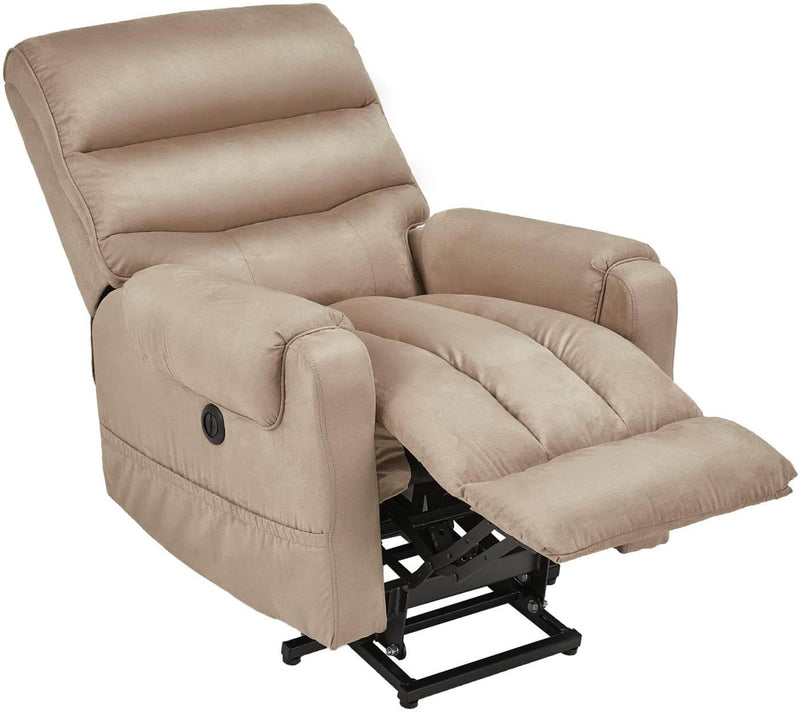 Electric Power Lift Recliner Chair Recliner Sofa for Elderly, Microfiber Recliner Chair with Heated Vibration Massage, 2 Side Pockets and USB Ports, Beige