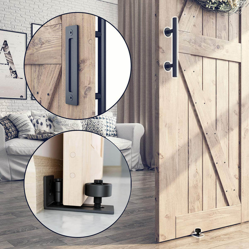 Sliding Barn Door Hardware Kit With Pine Wood Door 6 Ft I Shape (Whole Set)