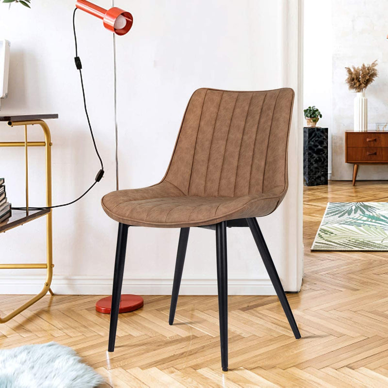 Faux Leather Dining Chairs Set of 2 Modern Leisure Upholstered Chair Brown